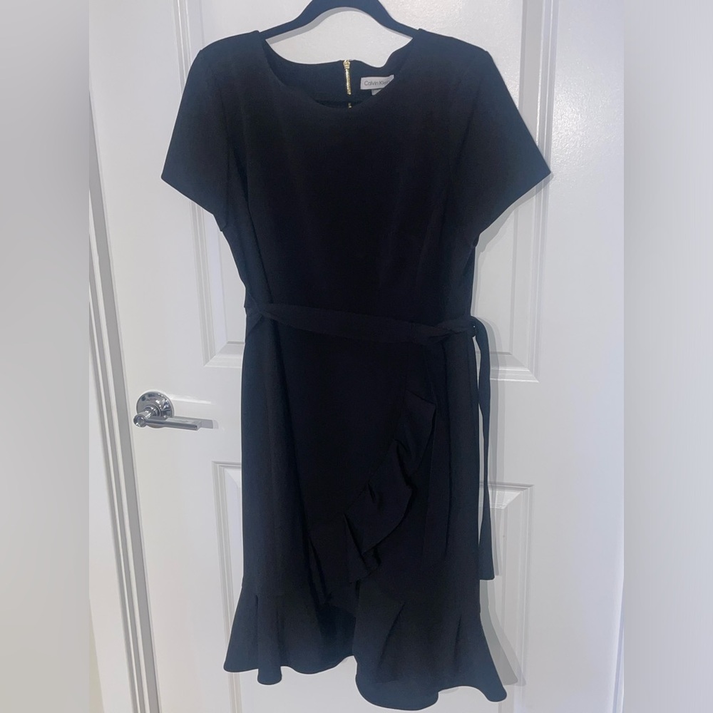 Calvin Klein Black Midi Dress with Tie Waist
